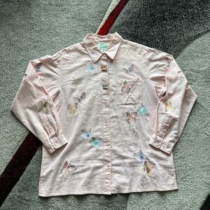 The Quaker Factory Pink Butterfly Embroidered Linen Shirt